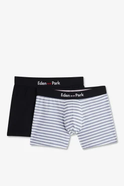 Clearance Pack De 2 Boxer Banc Rayure Beu Cie Et Uni Beu Fonce Homme Sous-Vêtements