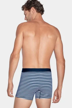 Hot Pack De 2 Boxer Banc Rayure Beu arine Et Uni Beu Fonce Homme Sous-Vêtements