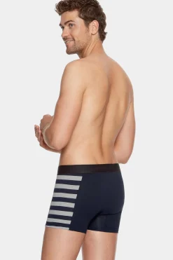 New Pack De 2 Boxer Beu arine Detai Rayure Et Uni Homme Sous-Vêtements