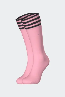 Clearance Paire De Chaussettes Roses A Bords Rayes En Coton Stretch Homme Chaussettes