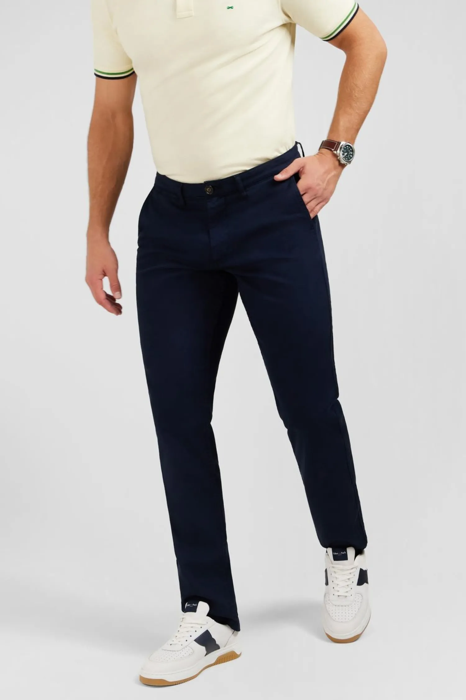 New Pantalon Chino Sans Plis Bleu Marine Homme Pantalons