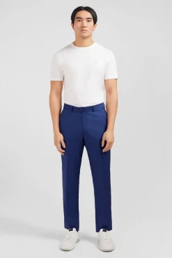 Outlet Pantalon Regular Bleu En Laine A Plis Casses Homme Pantalons