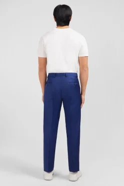 Outlet Pantalon Regular Bleu En Laine A Plis Casses Homme Pantalons