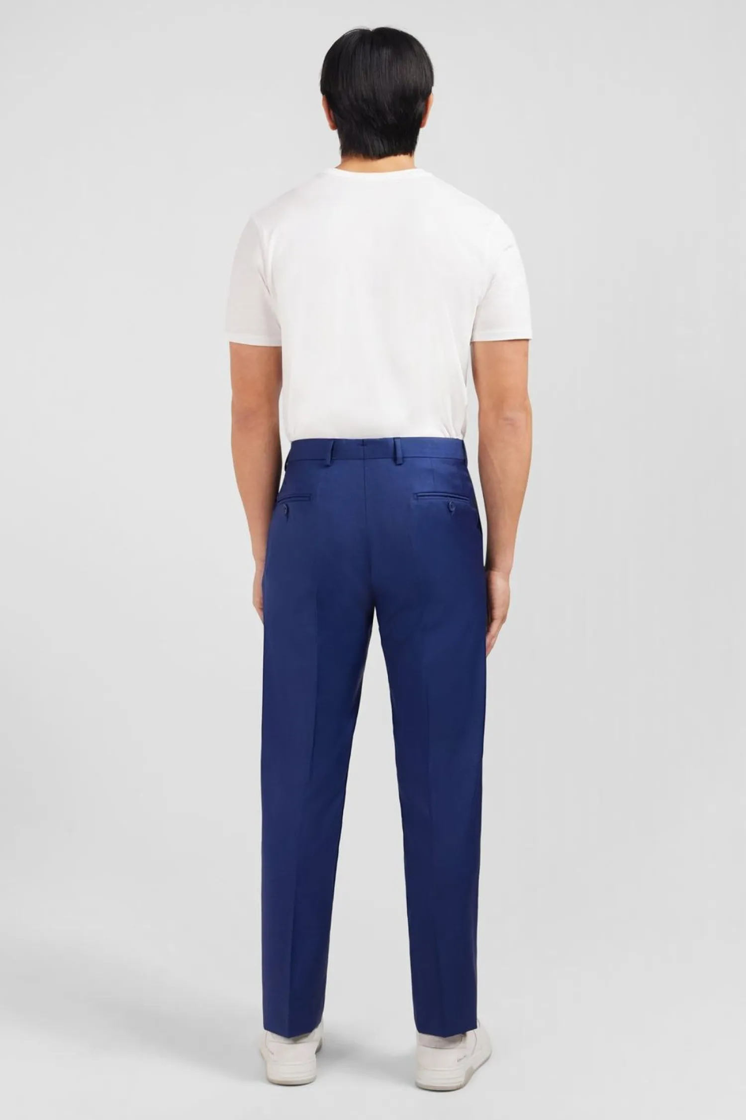Outlet Pantalon Regular Bleu En Laine A Plis Casses Homme Pantalons