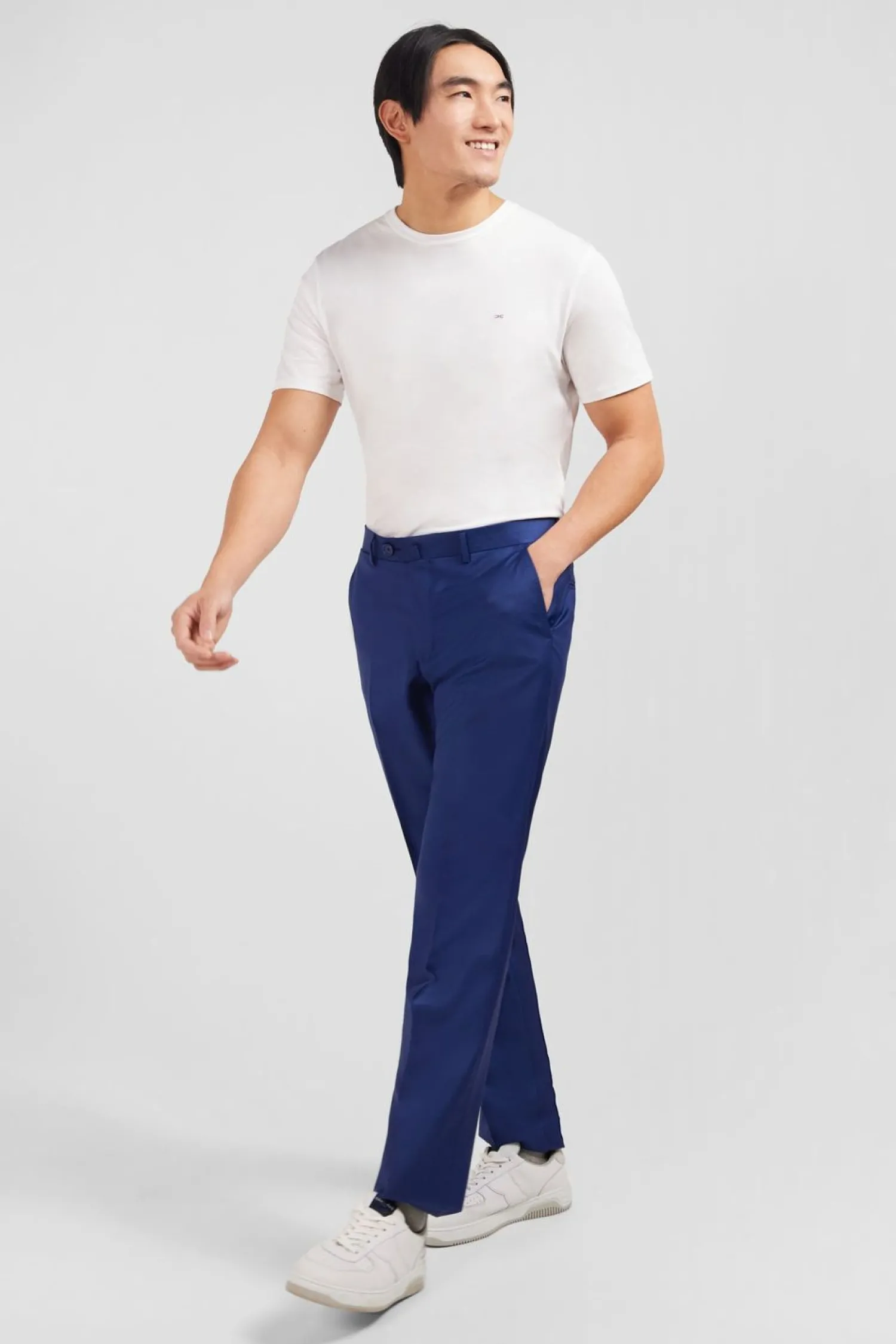 Outlet Pantalon Regular Bleu En Laine A Plis Casses Homme Pantalons