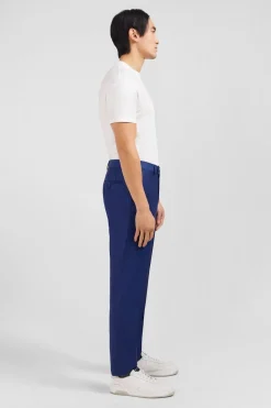 Outlet Pantalon Regular Bleu En Laine A Plis Casses Homme Pantalons