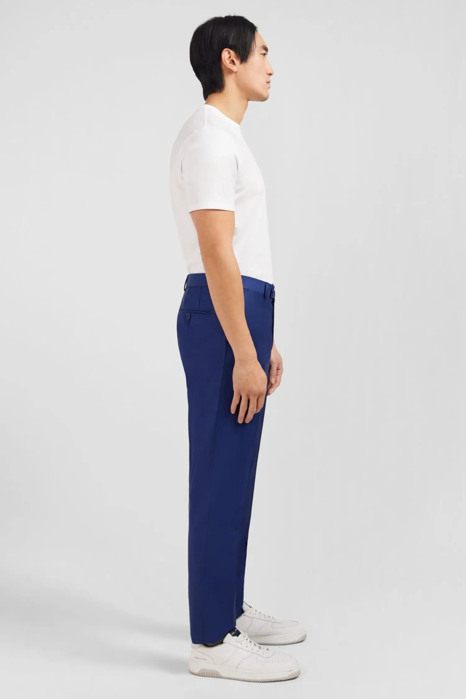 Outlet Pantalon Regular Bleu En Laine A Plis Casses Homme Pantalons