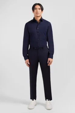 Best Pantalon Regular Bleu Fonce En Laine A Plis Casses Homme Pantalons