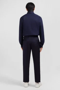 Best Pantalon Regular Bleu Fonce En Laine A Plis Casses Homme Pantalons