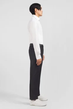 New Pantalon Regular Gris En Laine A Plis Casses Homme Pantalons