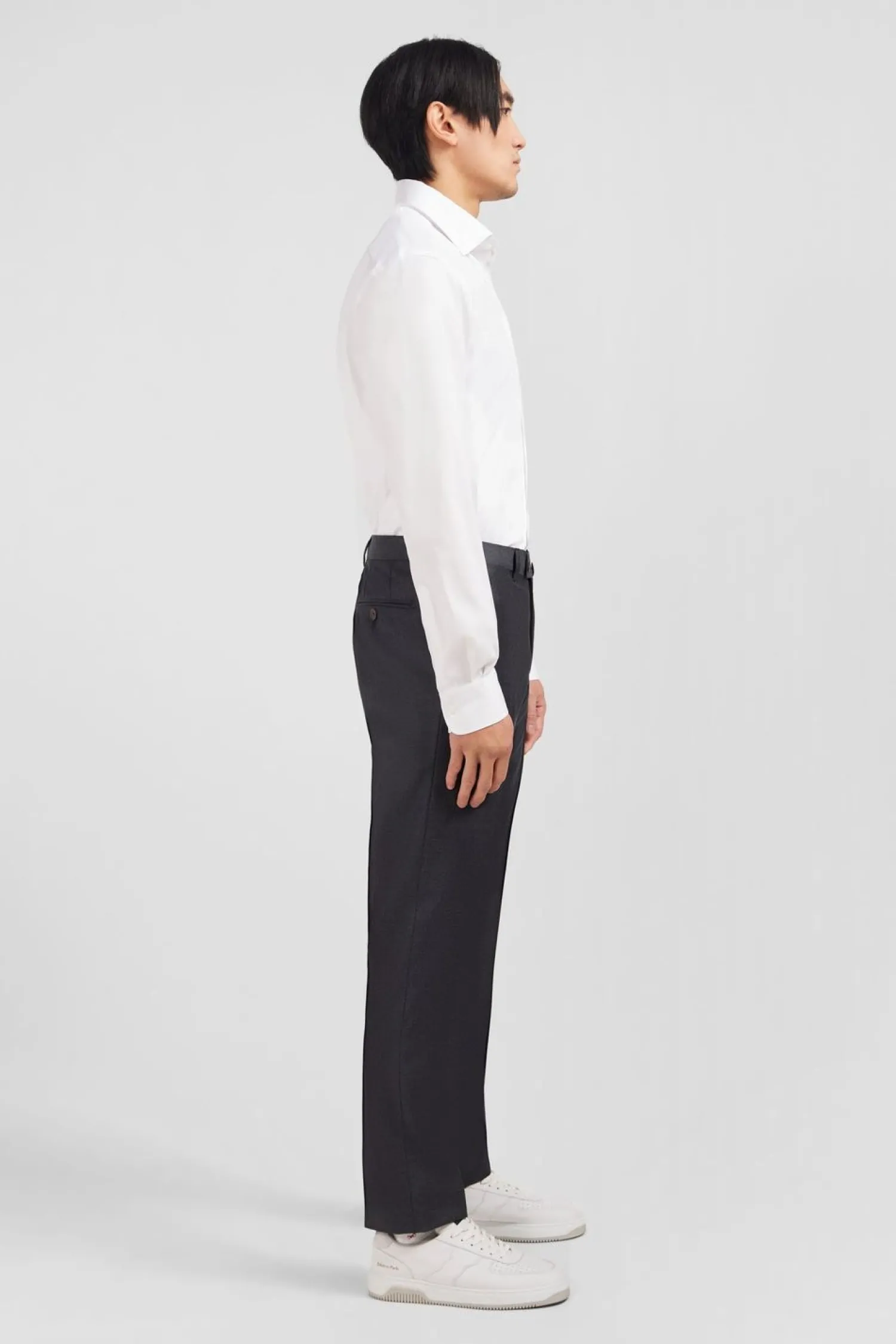 New Pantalon Regular Gris En Laine A Plis Casses Homme Pantalons