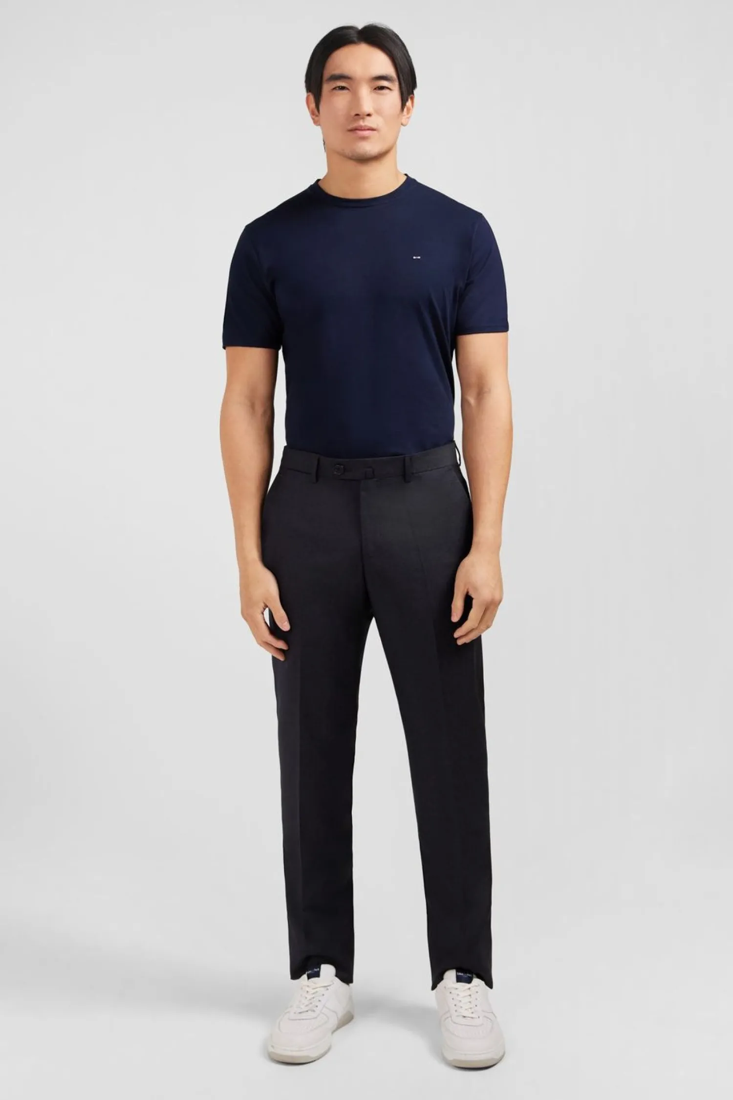 Online Pantalon Regular Gris Fonce En Laine A Plis Casses Homme Pantalons