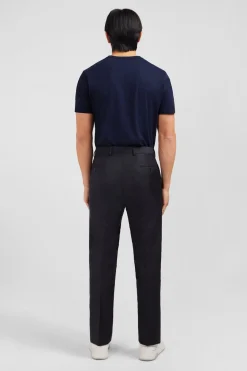 Online Pantalon Regular Gris Fonce En Laine A Plis Casses Homme Pantalons