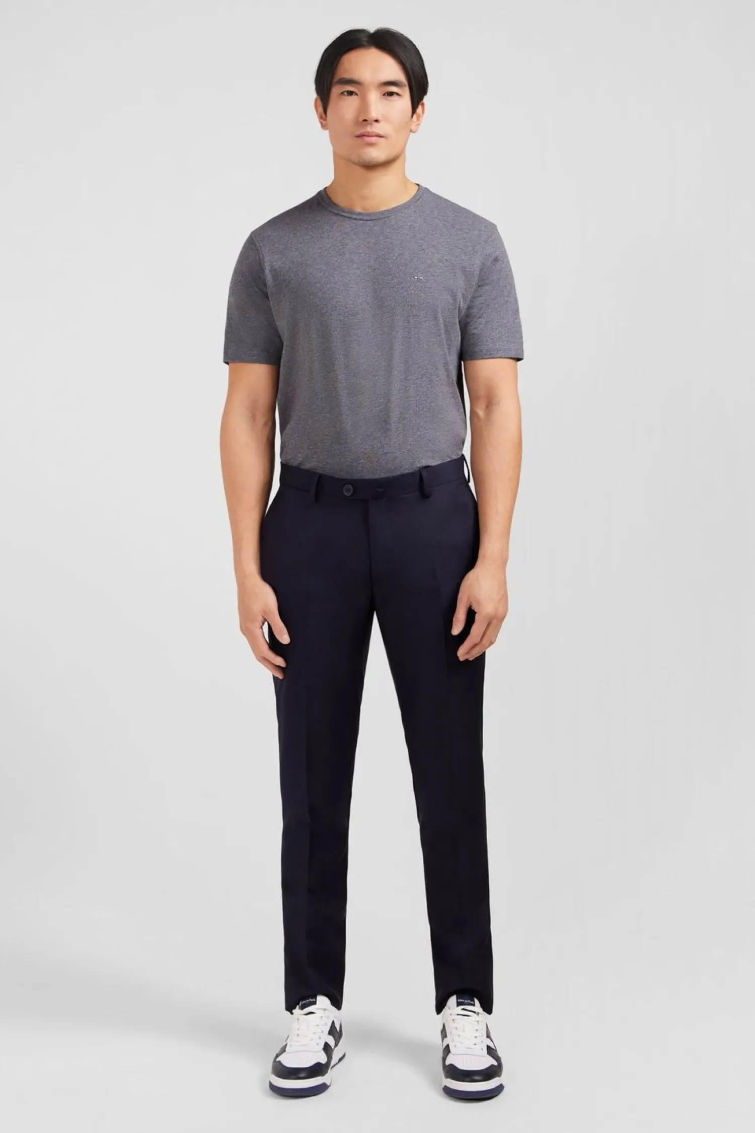 Discount Pantalon Slim Bleu Fonce En Laine A Plis Casses Homme Pantalons