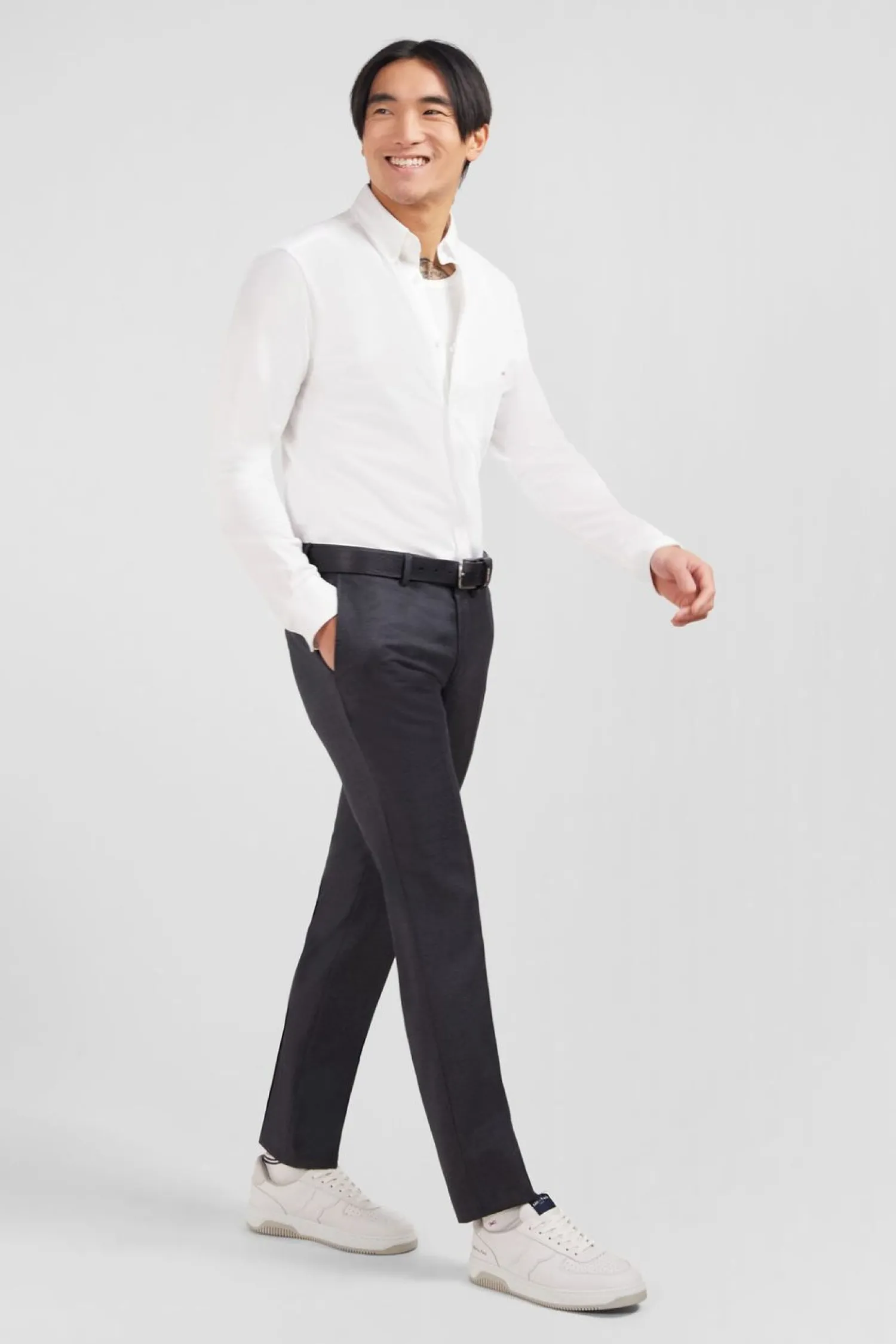 Online Pantalon Slim Gris En Laine A Plis Casses Homme Pantalons