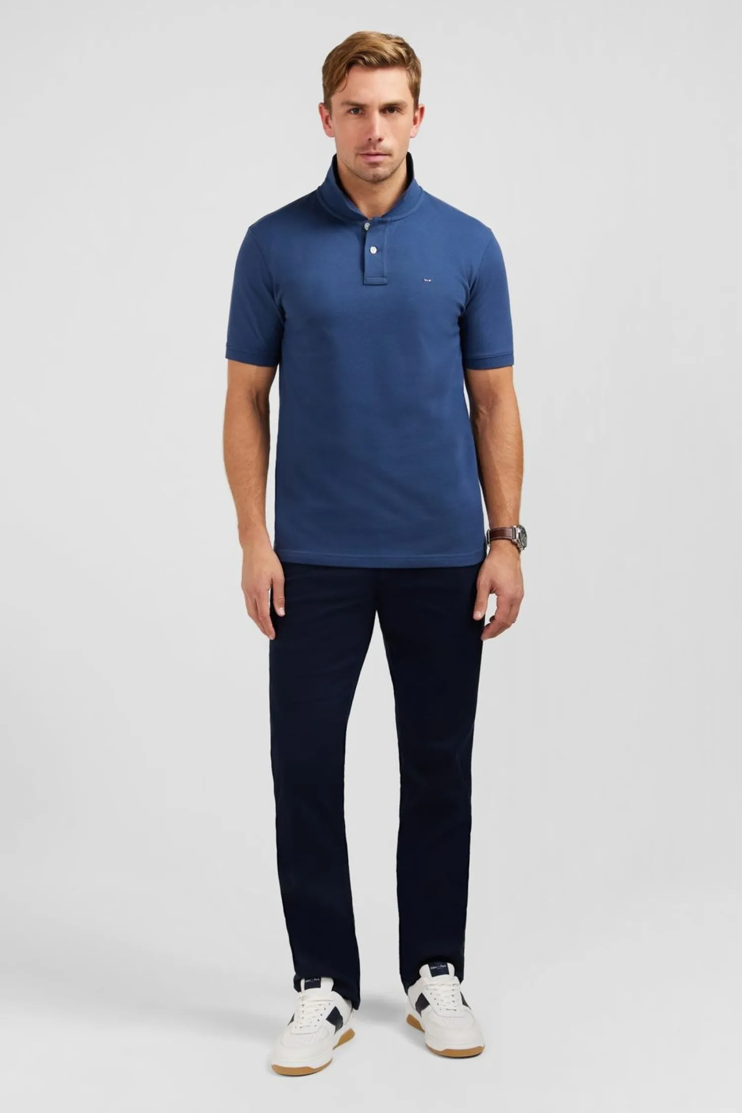 Outlet Poo Beu Fonce Uni A anche Courte Homme Polos