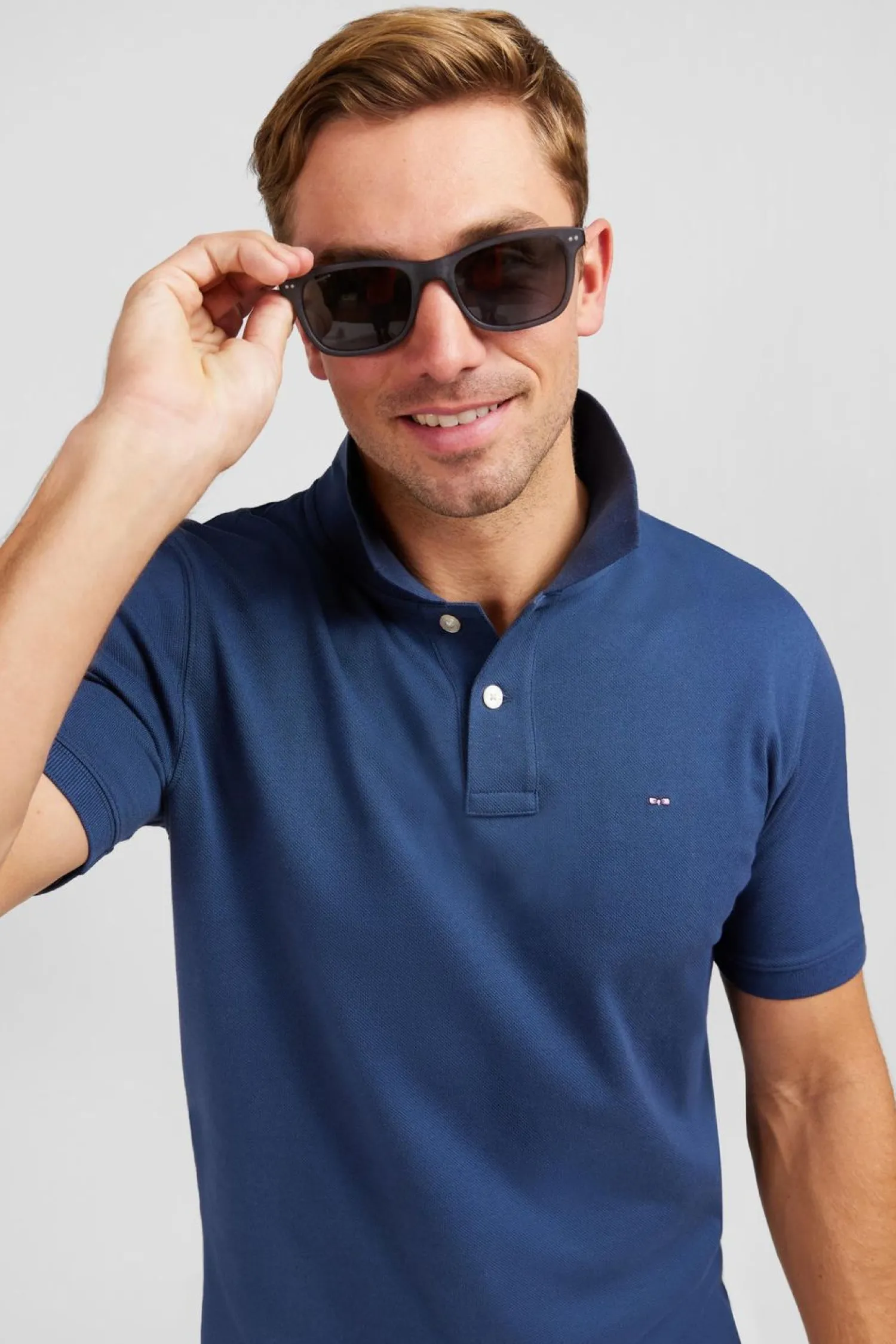 Outlet Poo Beu Fonce Uni A anche Courte Homme Polos