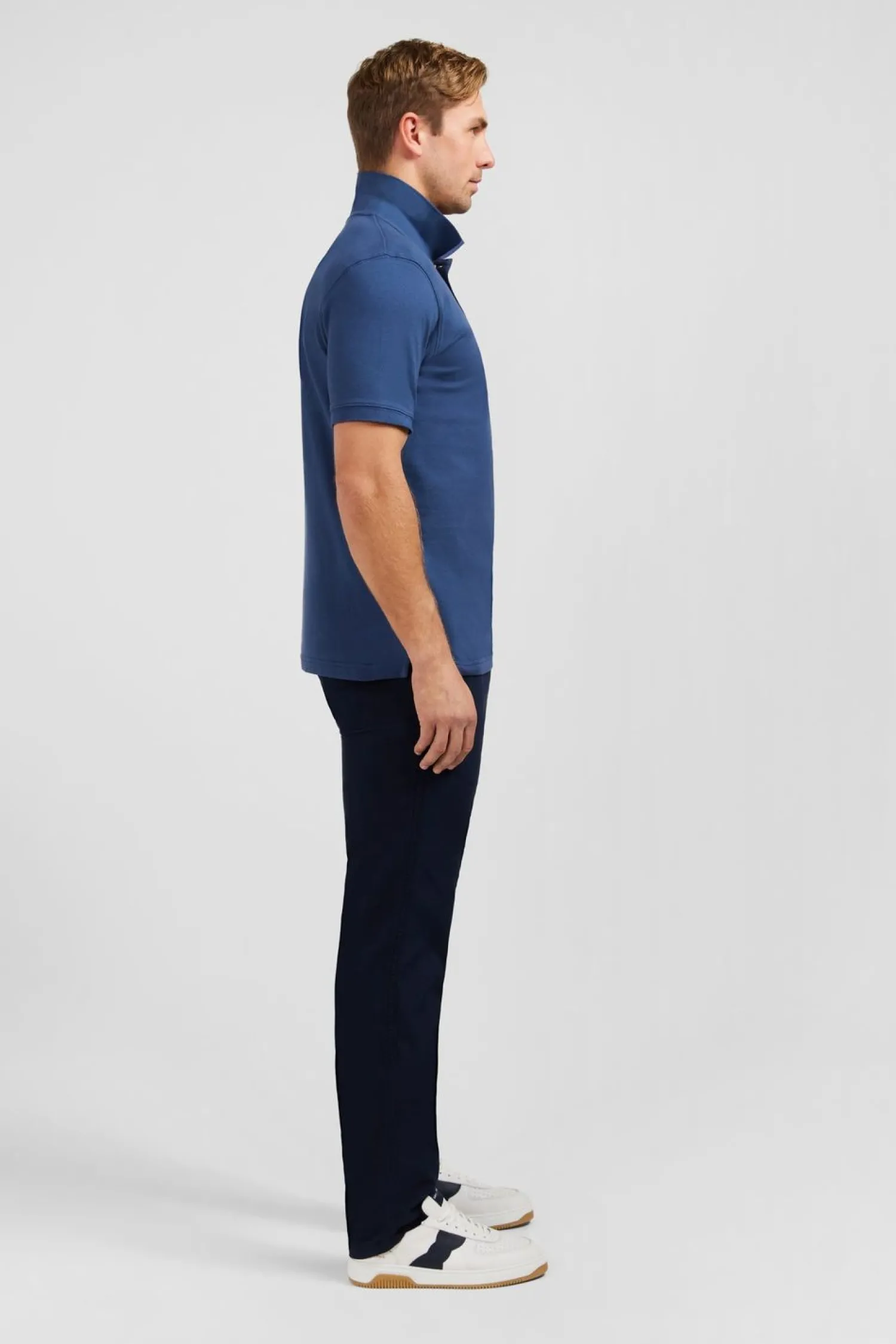 Outlet Poo Beu Fonce Uni A anche Courte Homme Polos