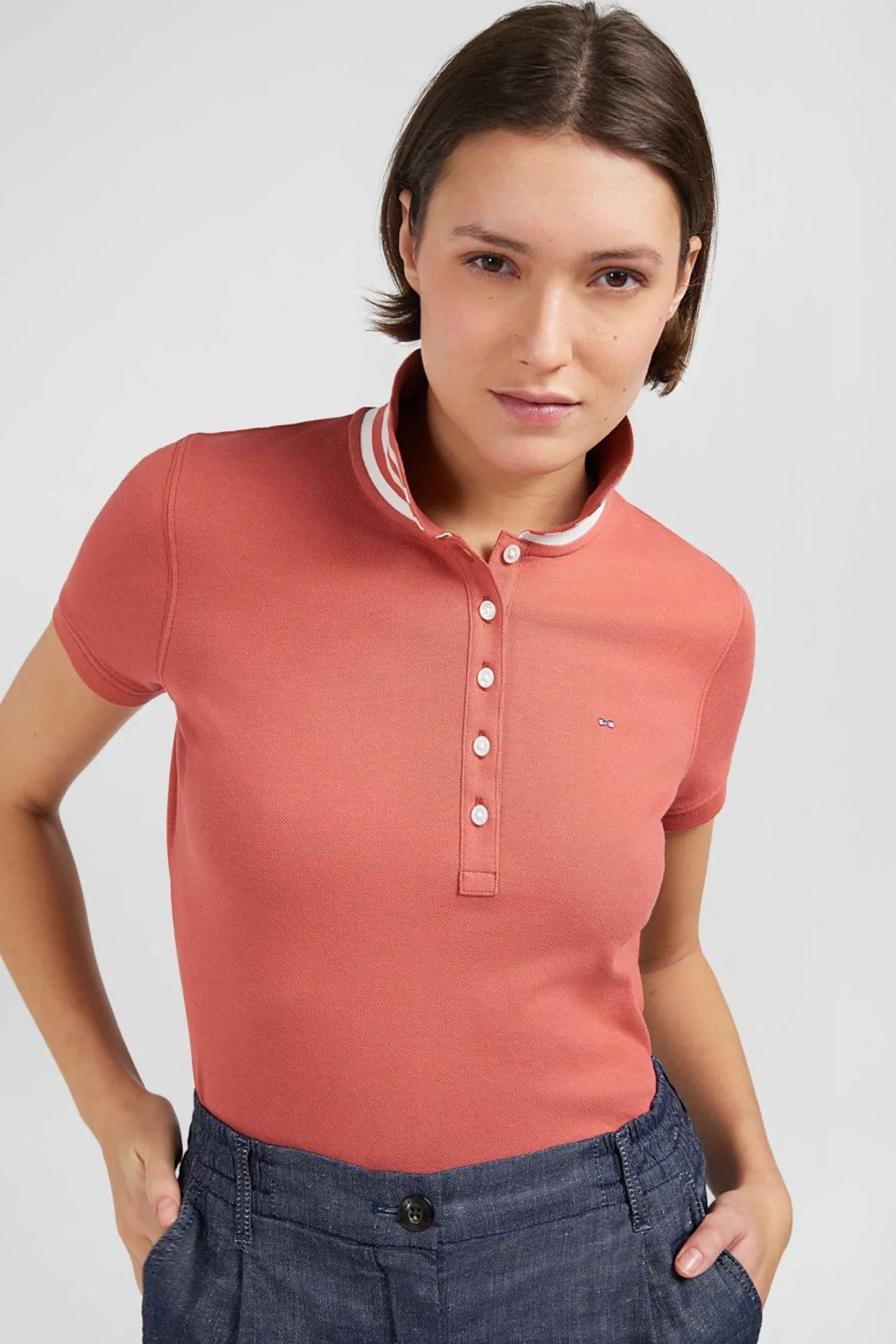 Clearance Poo Brique anche Courte En Coton Pia Femme Polos