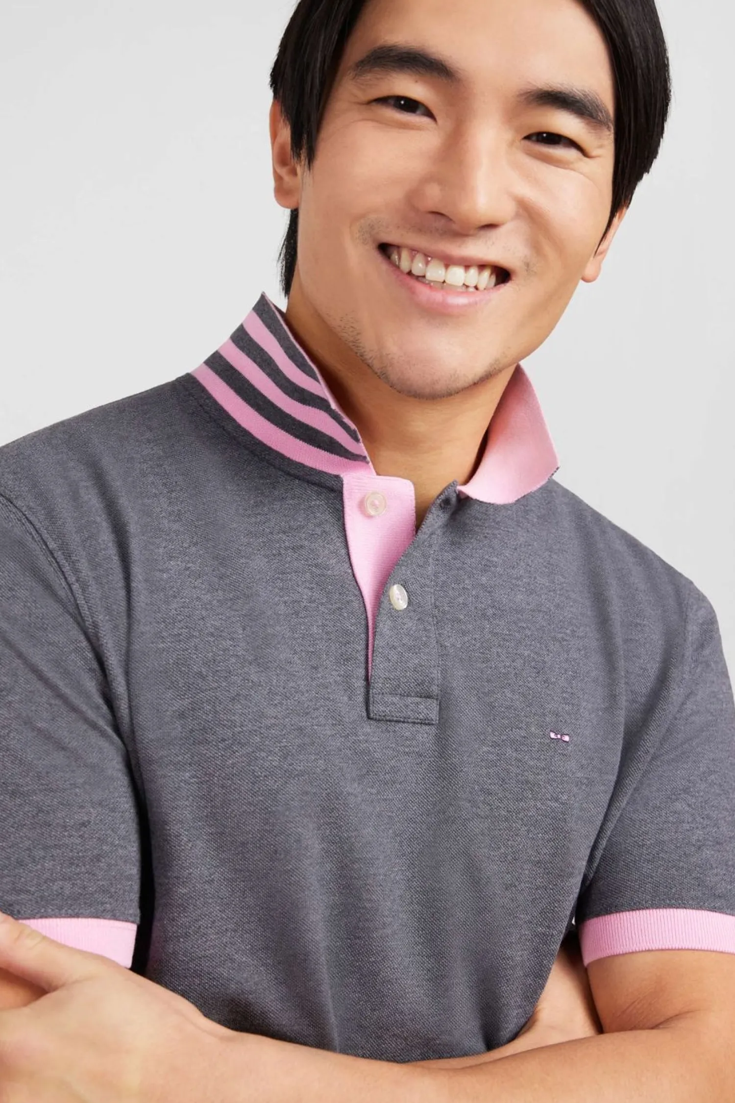 Clearance Poo Gri En Coton Pia Avec Detai Contrate Homme Polos