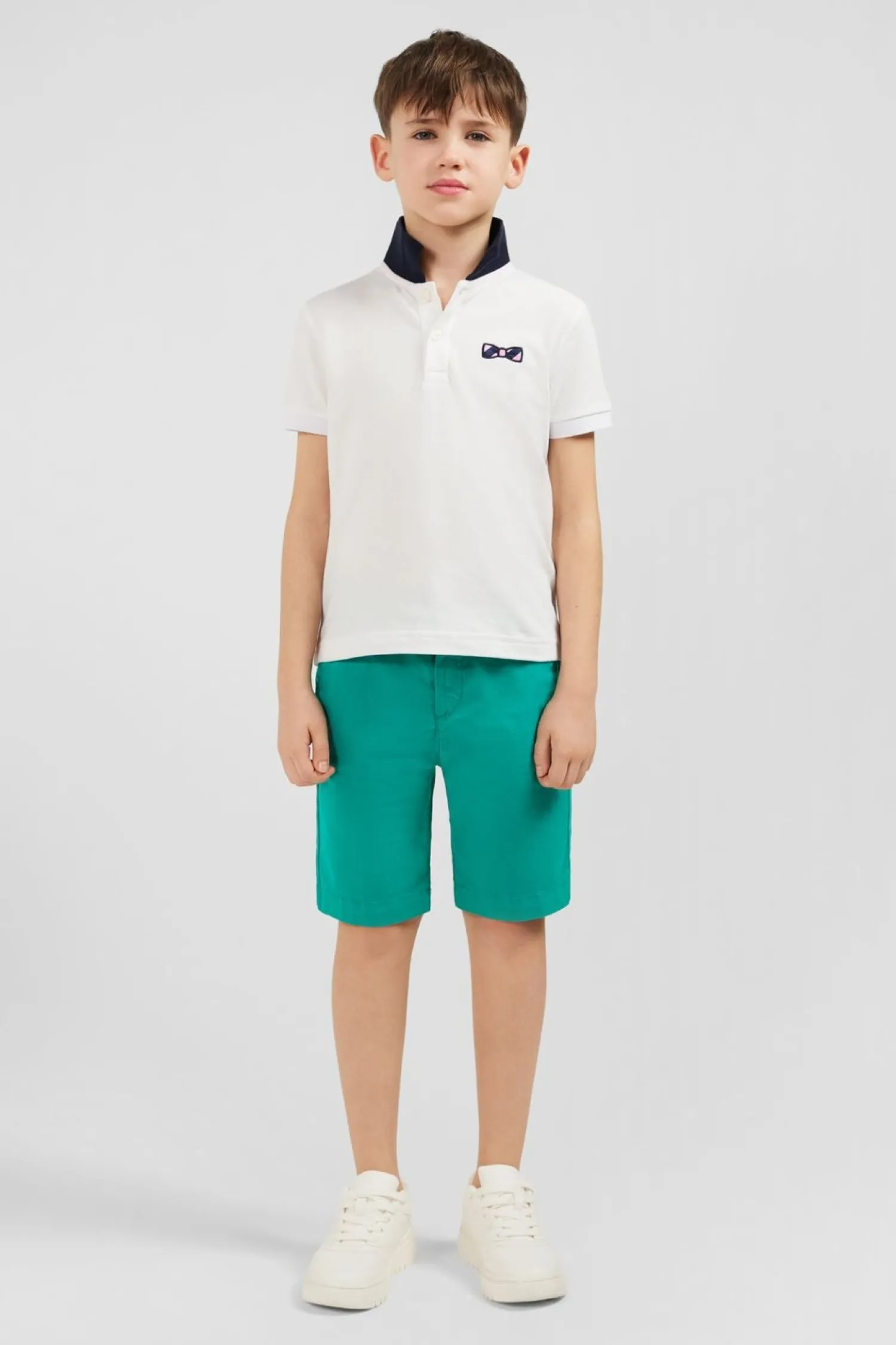 Clearance Polo Manches Courtes Blanc Broderie Fantaisie En Pique Coton Enfant Enfant