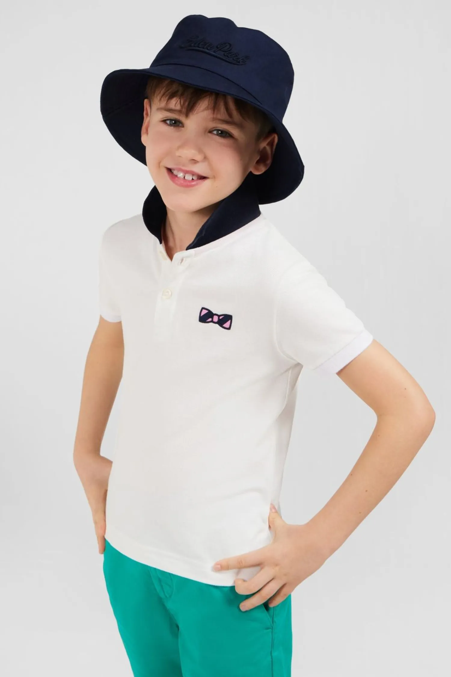 Clearance Polo Manches Courtes Blanc Broderie Fantaisie En Pique Coton Enfant Enfant