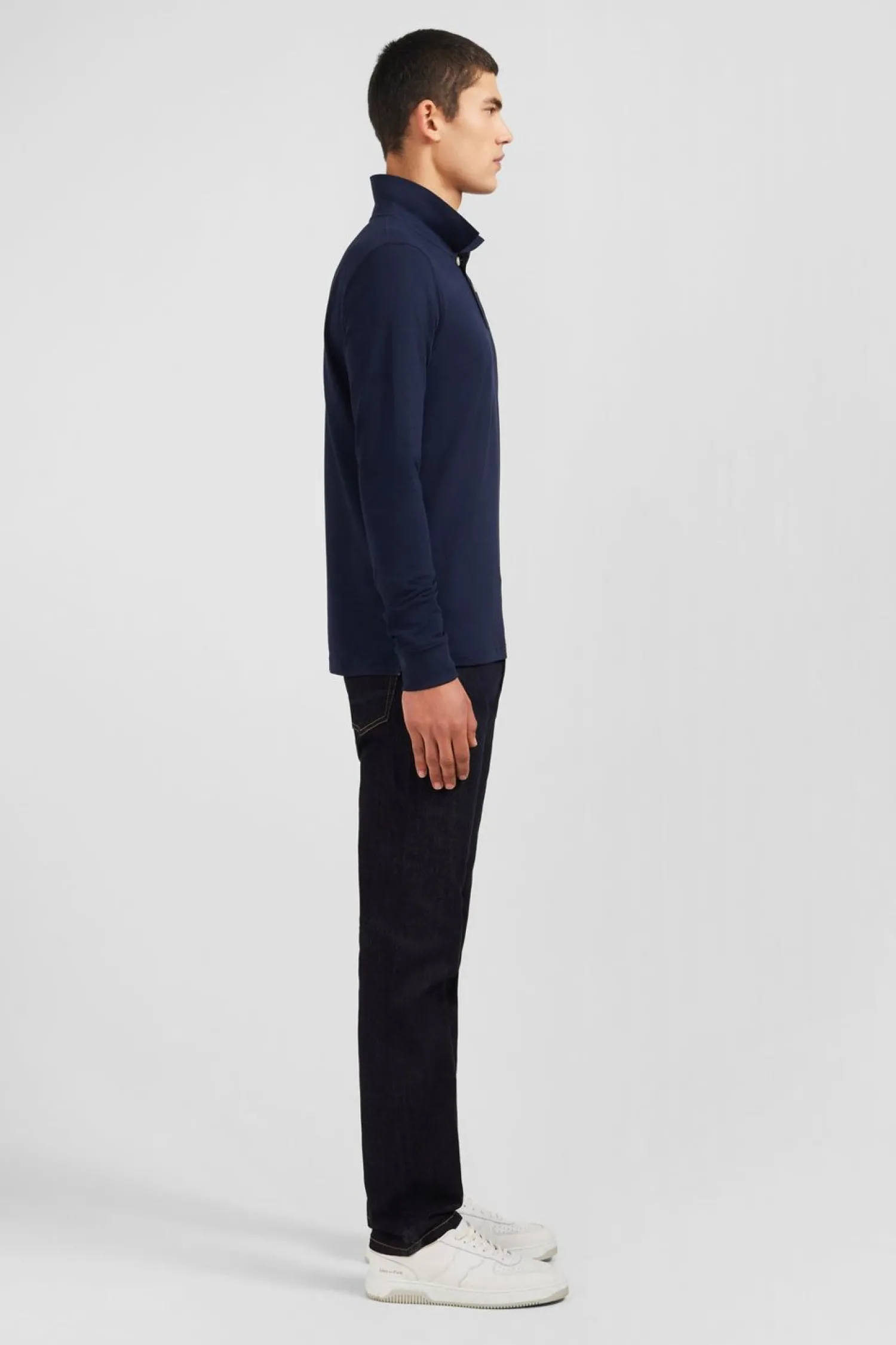 New Poo anche ongue Beu arine Uni En Pique De Coton tretch Homme Polos
