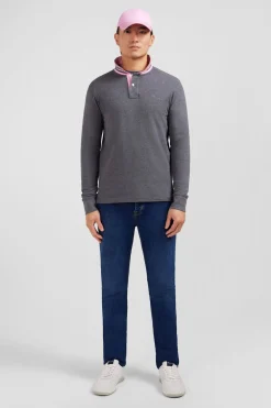 Clearance Poo anche ongue Gri En Coton Avec Co Contrate Homme Polos