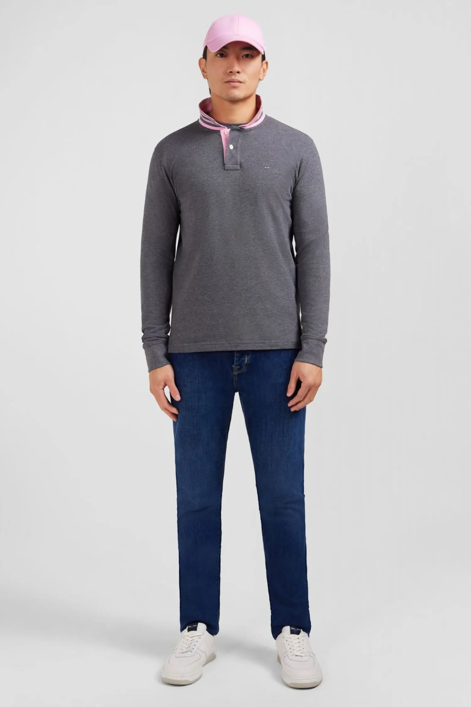 Clearance Poo anche ongue Gri En Coton Avec Co Contrate Homme Polos