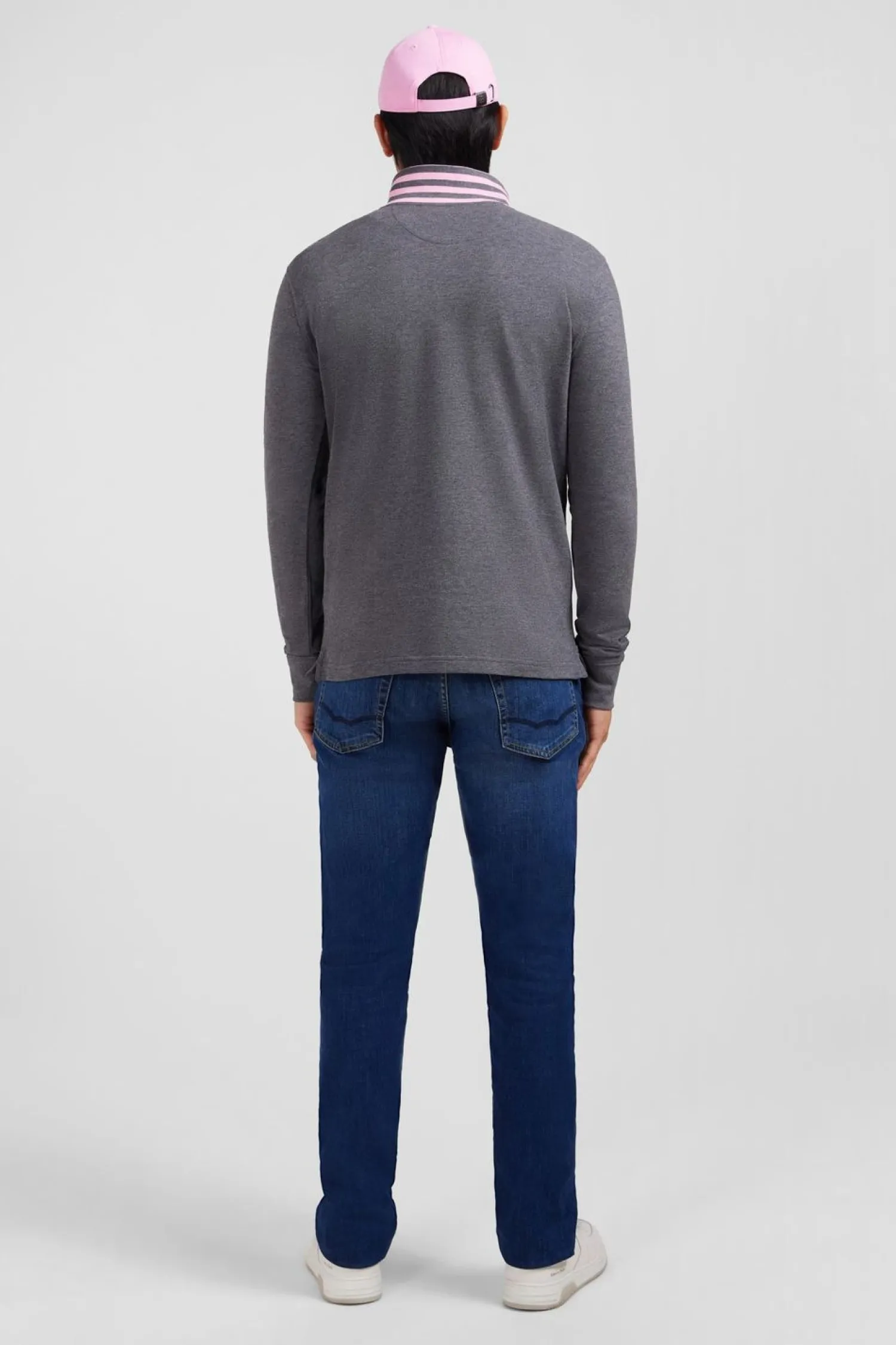 Clearance Poo anche ongue Gri En Coton Avec Co Contrate Homme Polos