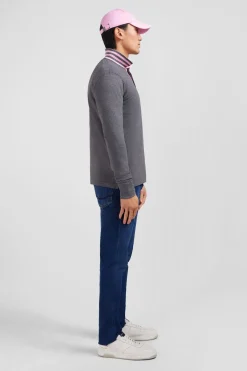 Clearance Poo anche ongue Gri En Coton Avec Co Contrate Homme Polos