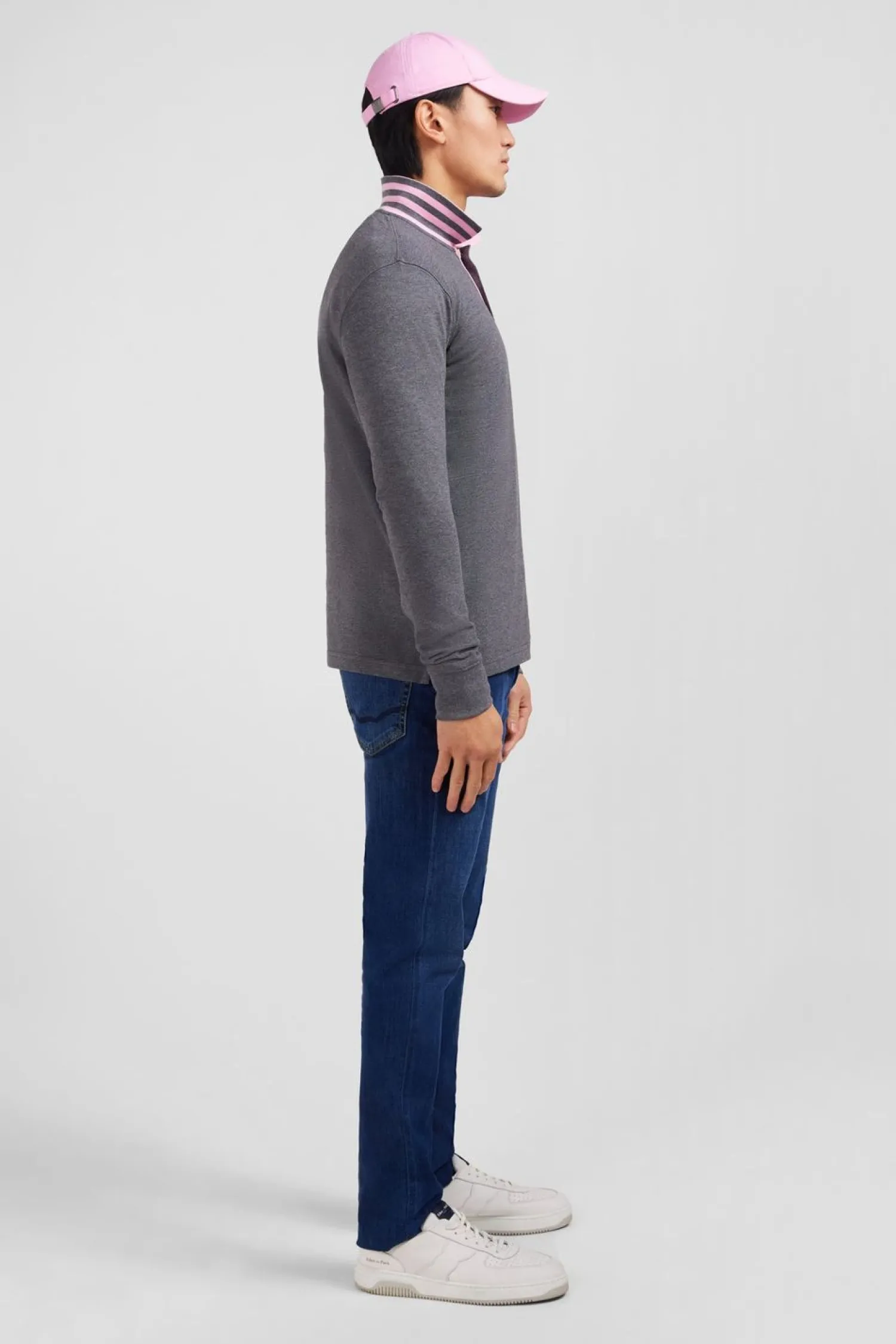 Clearance Poo anche ongue Gri En Coton Avec Co Contrate Homme Polos