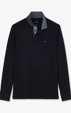Poo anche ongue Noir En Coton Avec Co Contrate Homme Polos