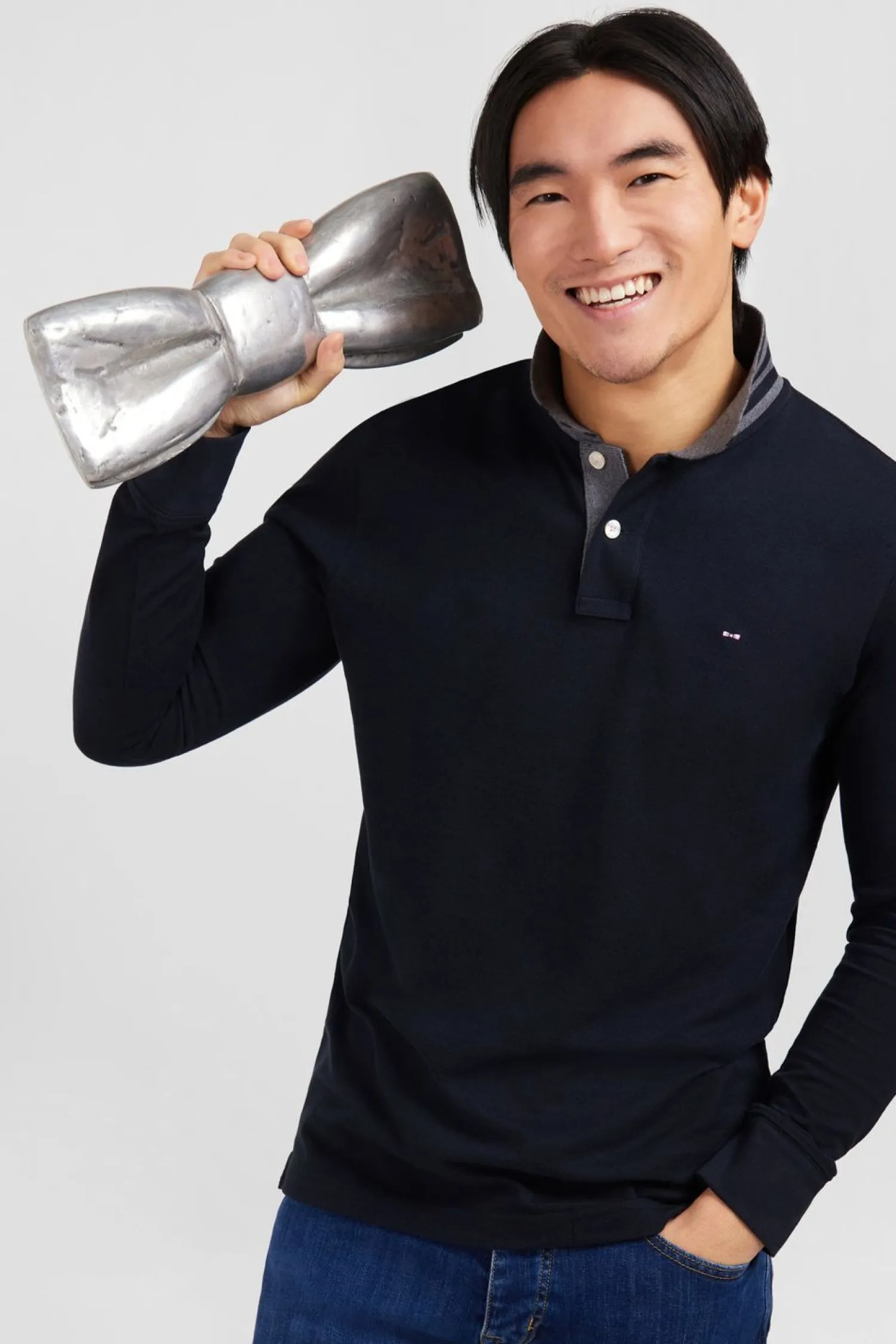 Poo anche ongue Noir En Coton Avec Co Contrate Homme Polos