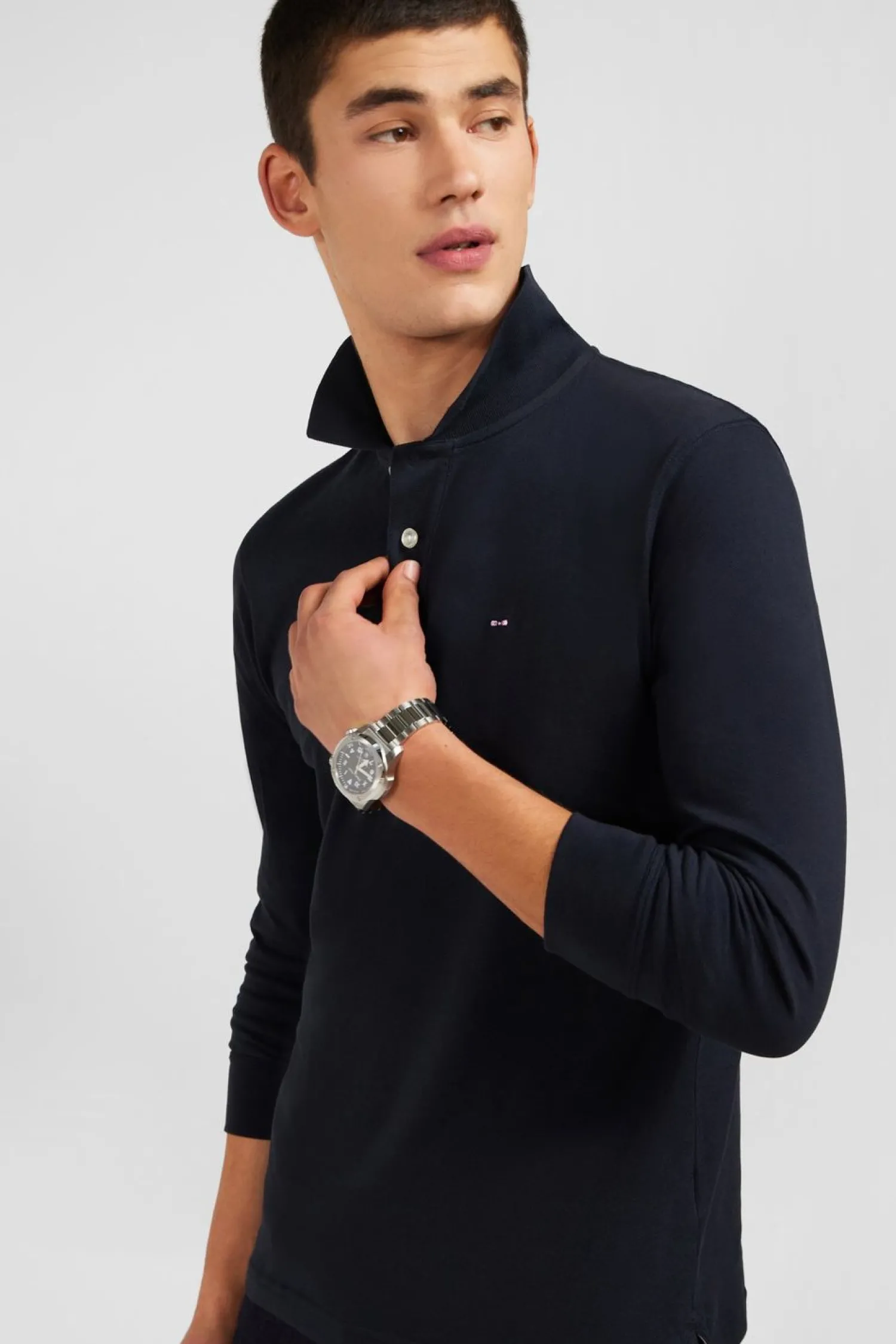 Hot Poo anche ongue Noir Uni En Pique De Coton tretch Homme Polos