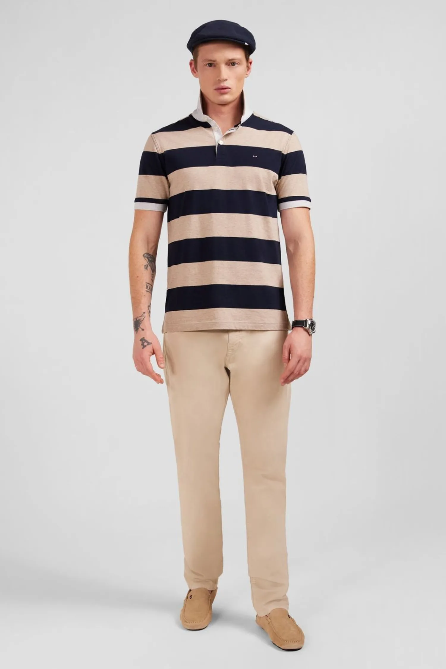 Online Poo Raye Beige A anche Courte Homme Polos