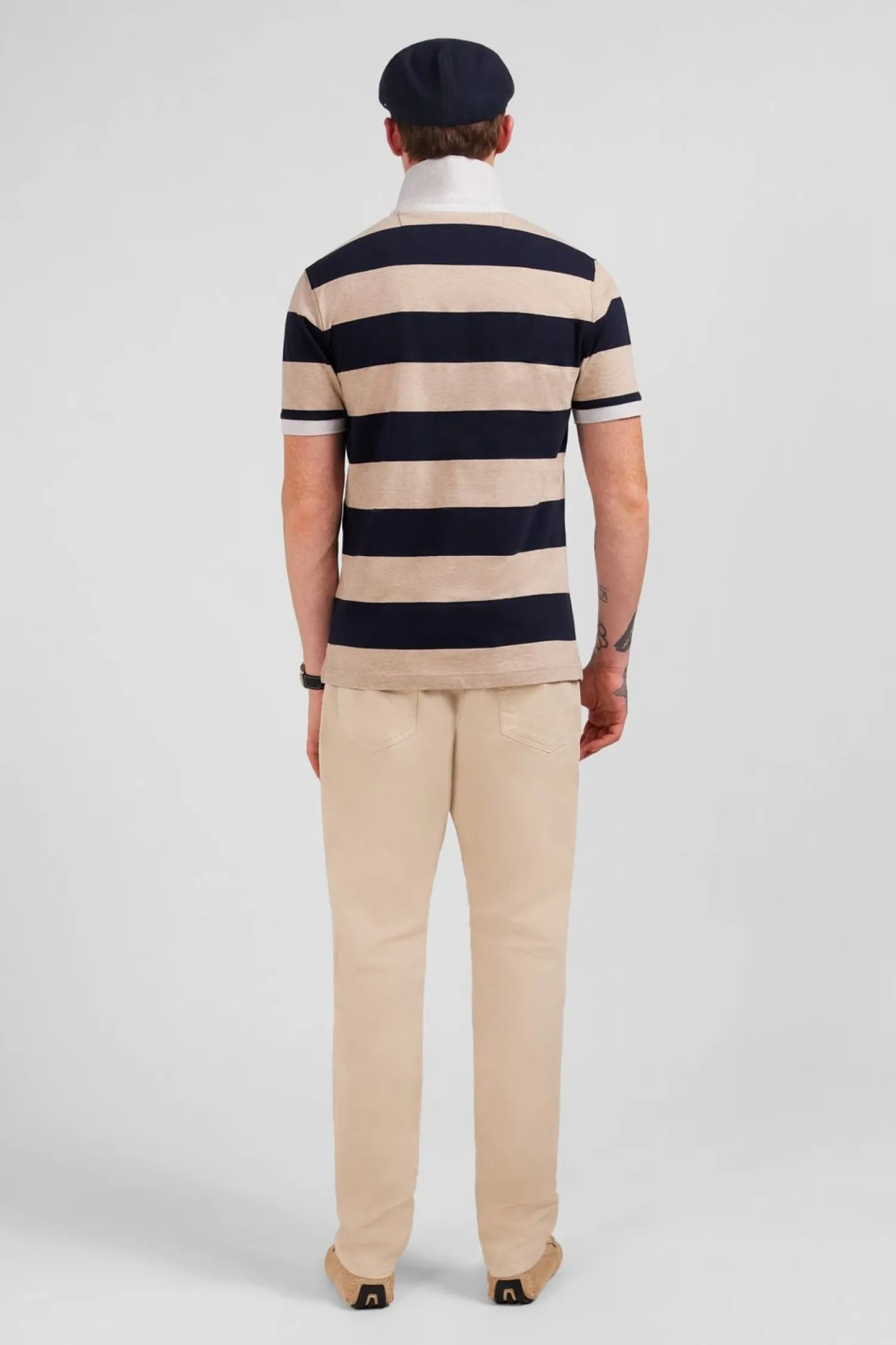 Online Poo Raye Beige A anche Courte Homme Polos
