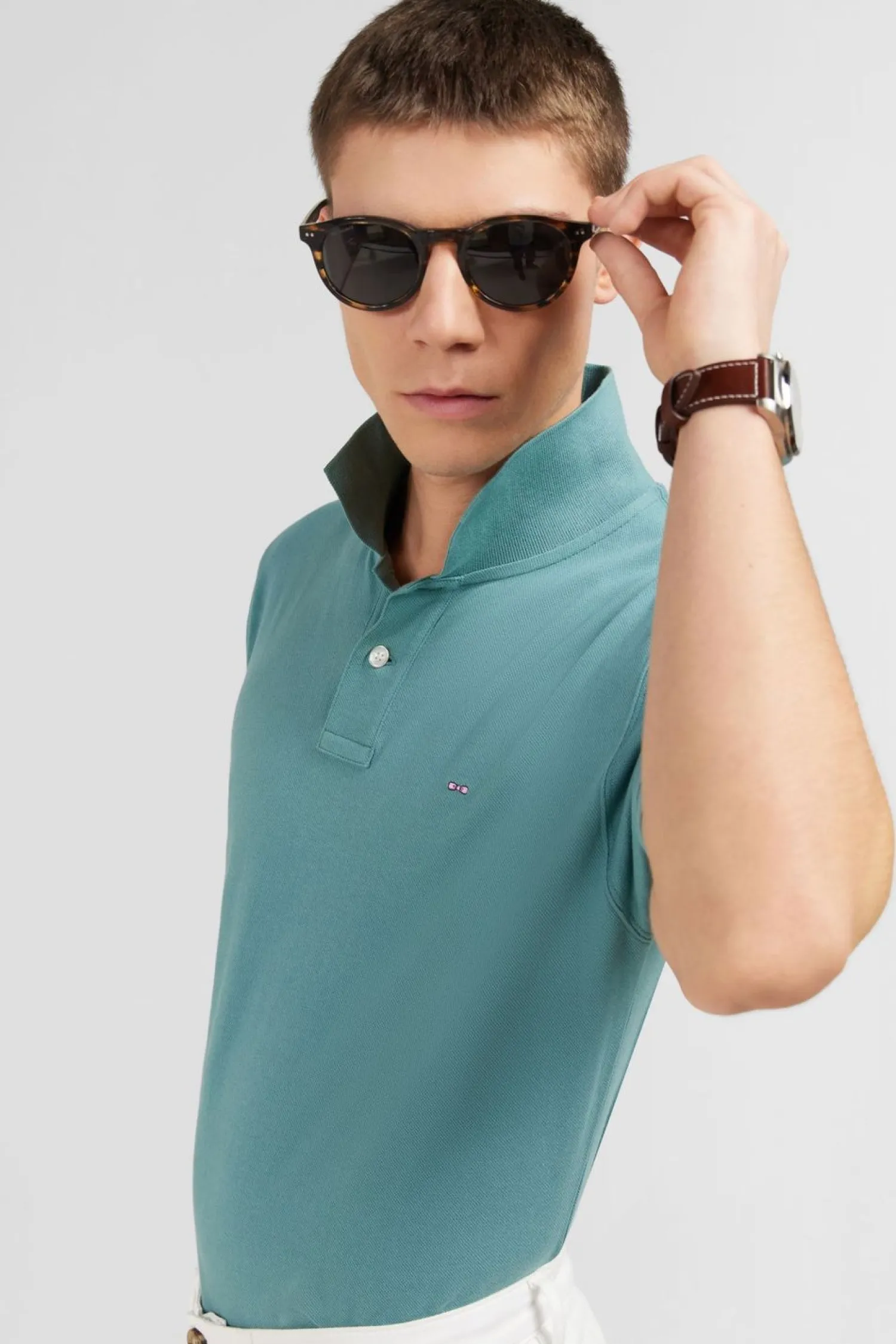 New Poo Vert Uni A anche Courte Homme Polos