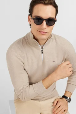 Online Pu Co Caionneur Zippe En Coton Beige Homme Pulls