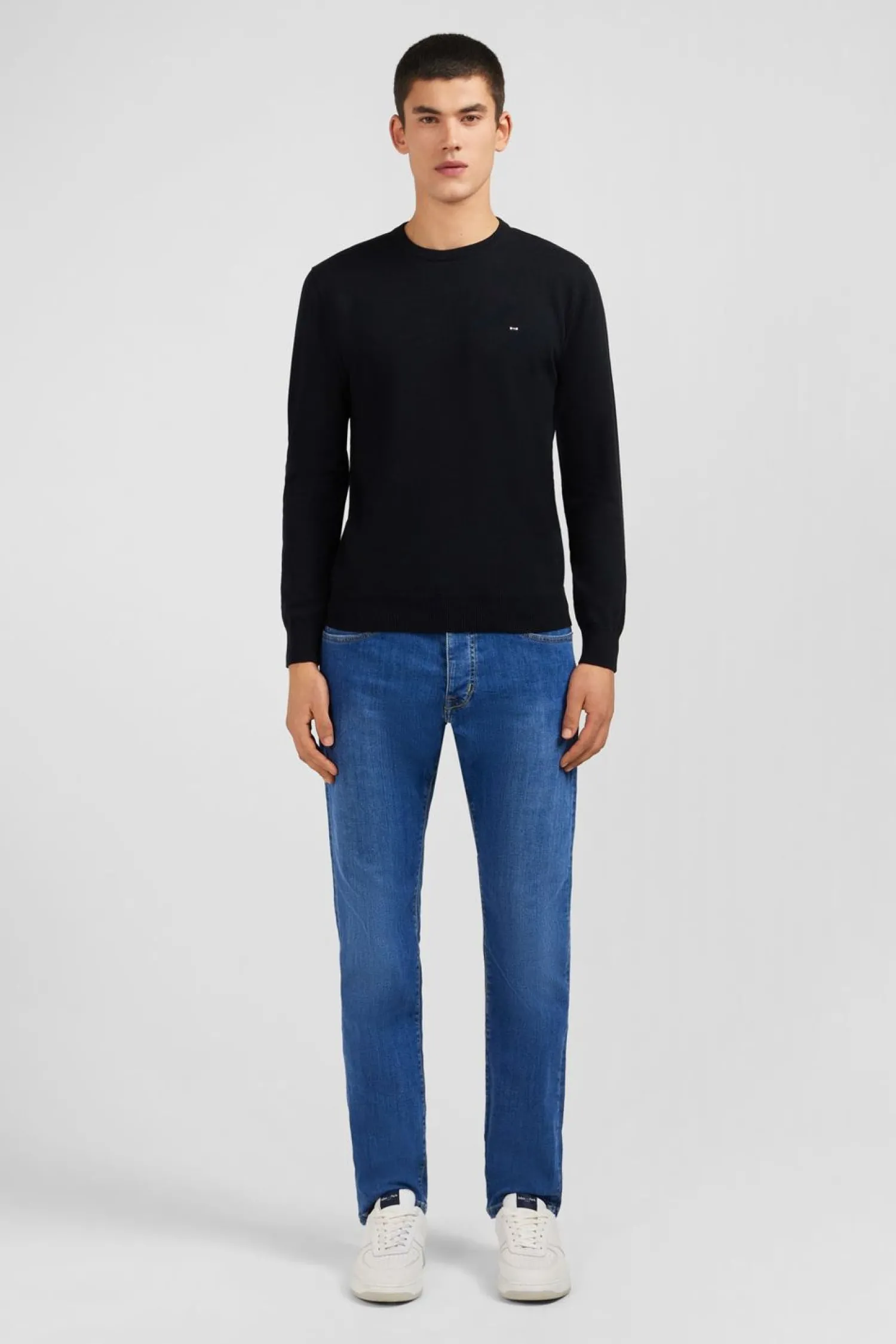 Clearance Pu Noir A Co Rond En Coton Homme Pulls