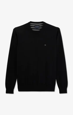 Clearance Pu Noir A Co Rond En Coton Homme Pulls