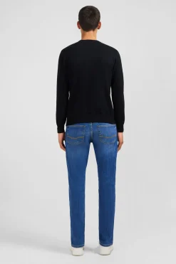 Clearance Pu Noir A Co Rond En Coton Homme Pulls