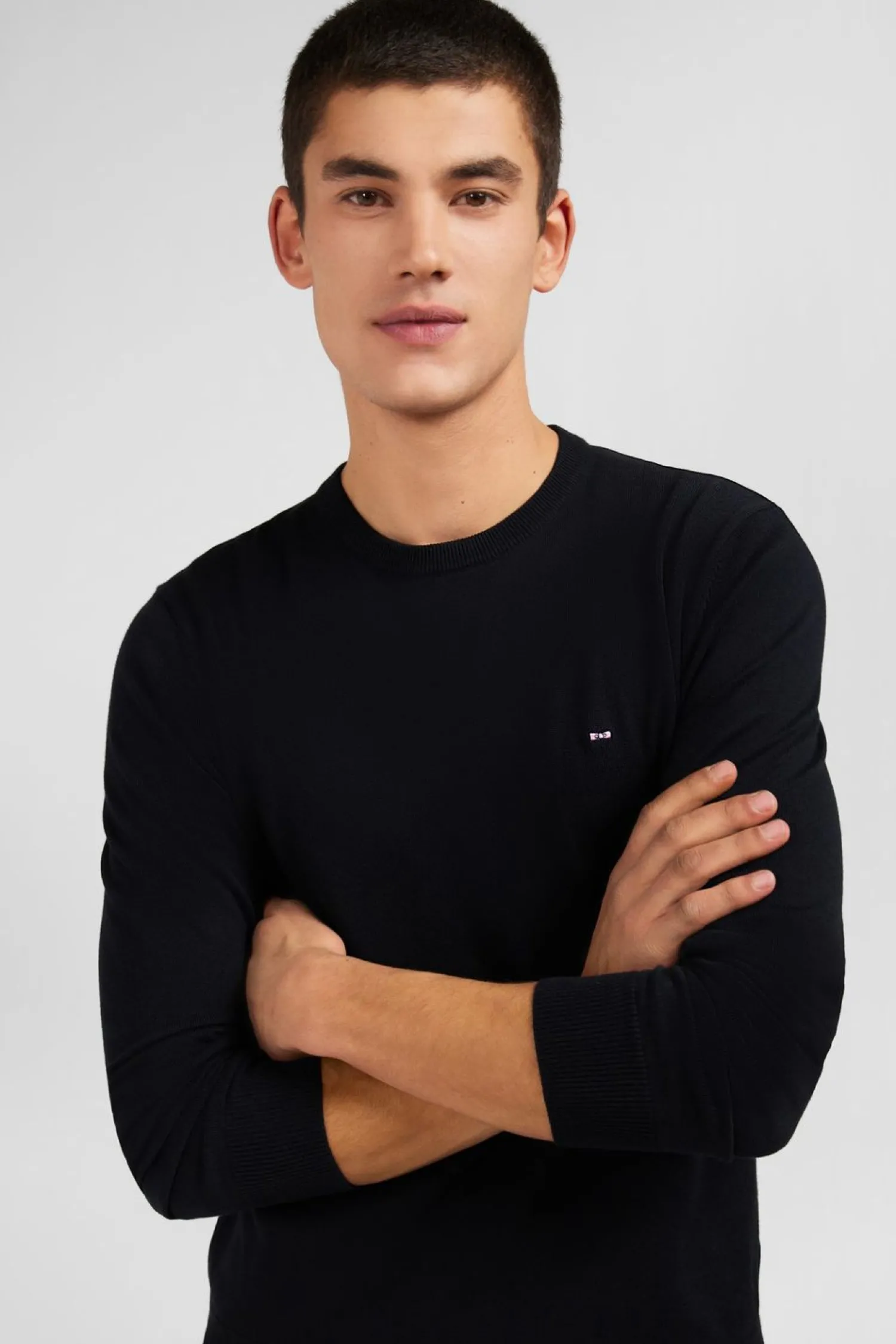 Clearance Pu Noir A Co Rond En Coton Homme Pulls