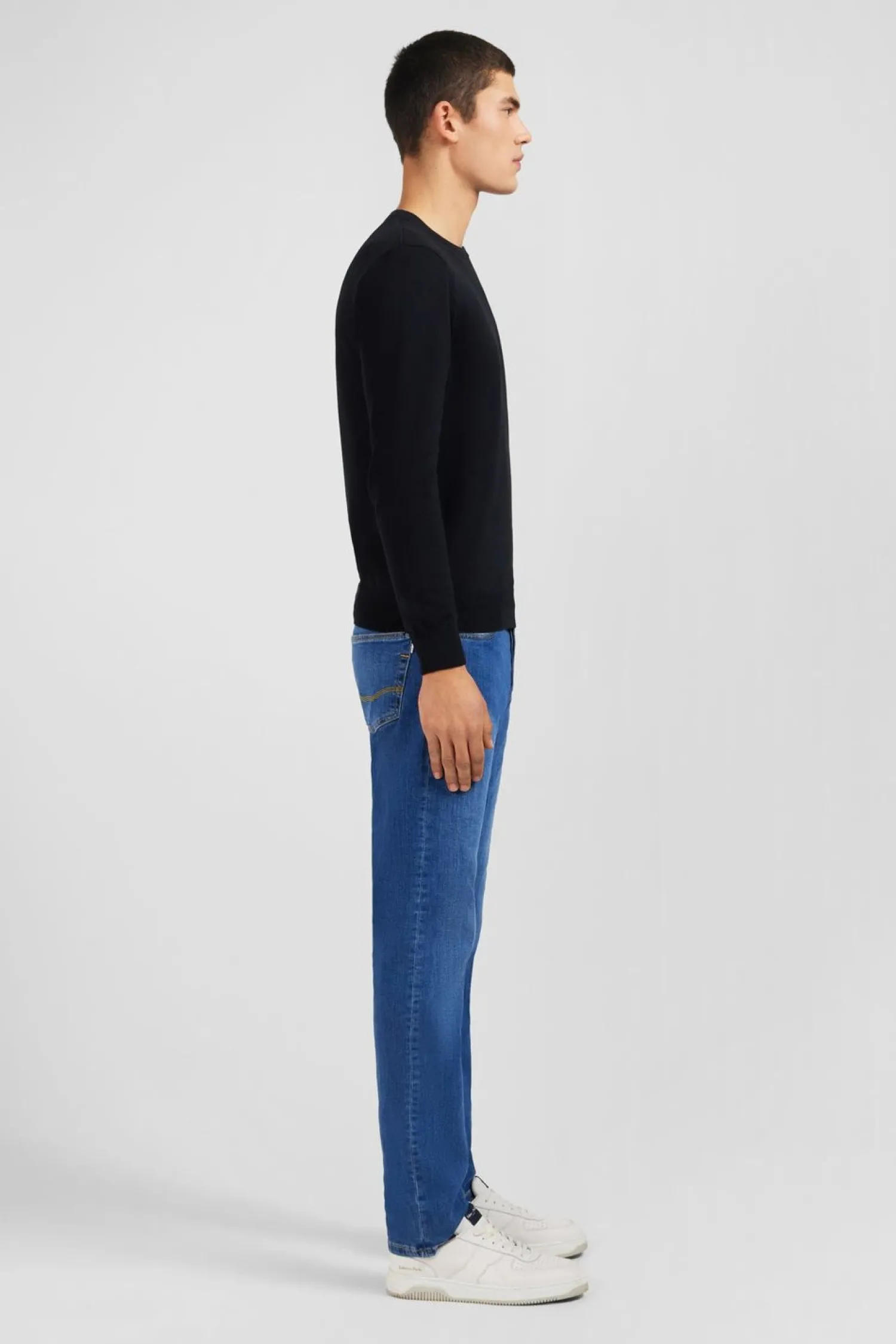 Clearance Pu Noir A Co Rond En Coton Homme Pulls