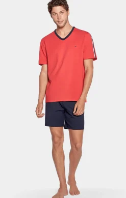 New Pyjaa Court Rouge A Detai Tricoore En Jerey Coton Homme Pyjamas