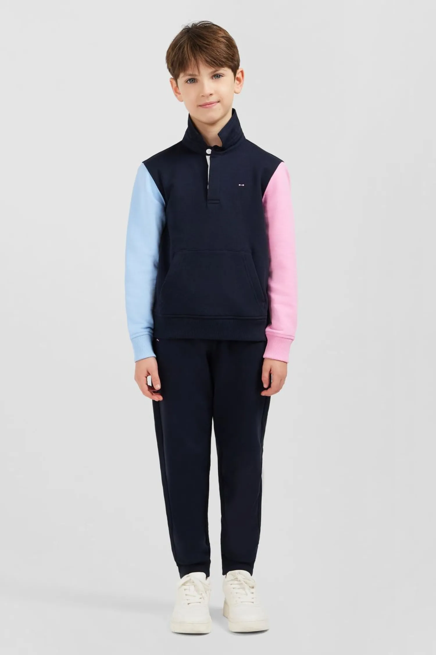 Best Sweatshirt Col Polo Marine Manches Bicolores En Coton Enfant Enfant