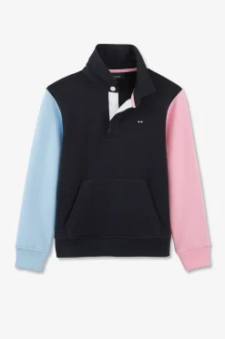Best Sweatshirt Col Polo Marine Manches Bicolores En Coton Enfant Enfant