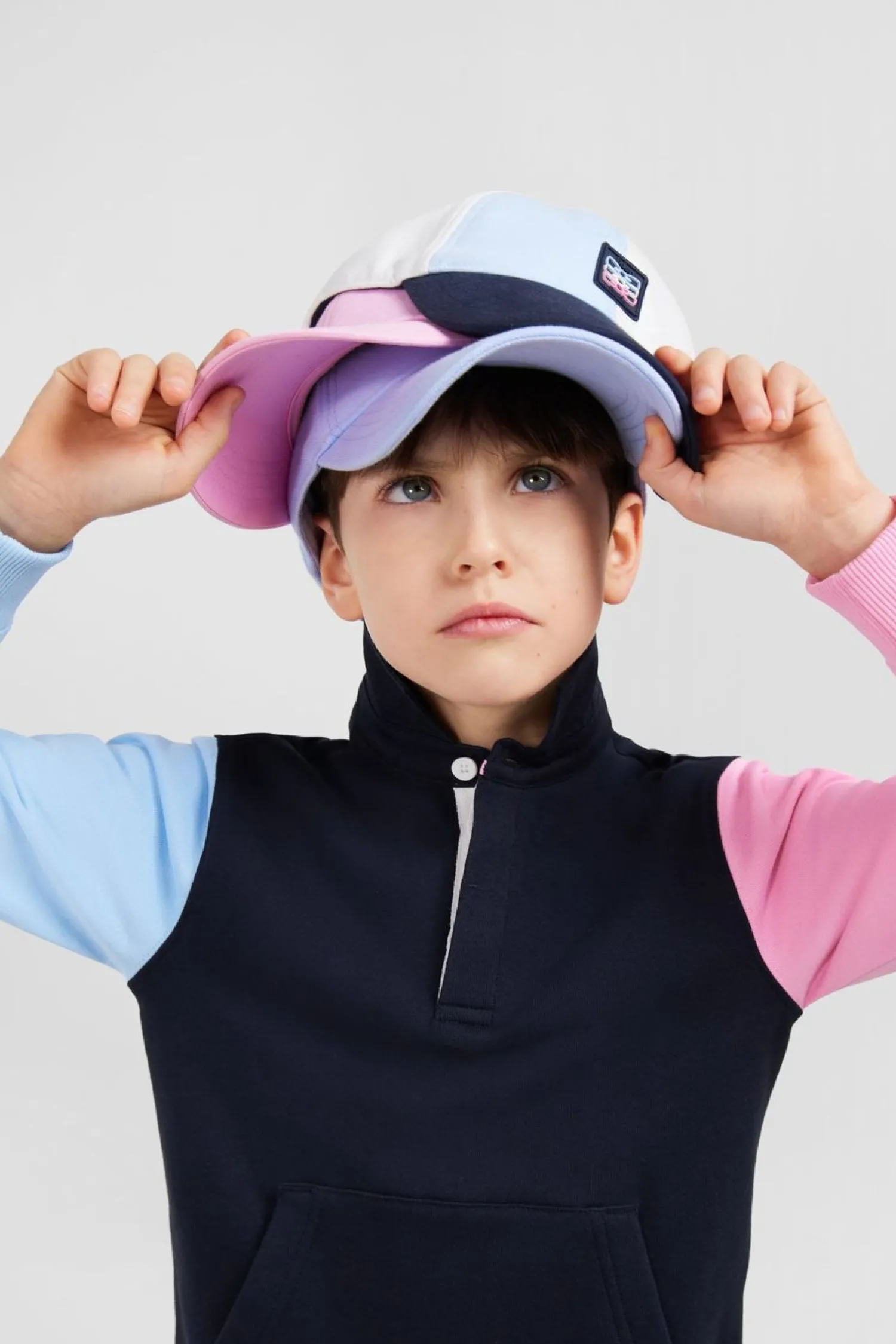 Best Sweatshirt Col Polo Marine Manches Bicolores En Coton Enfant Enfant