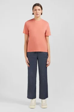 Hot T-hirt Brique Uni A anche Courte Femme T-Shirts