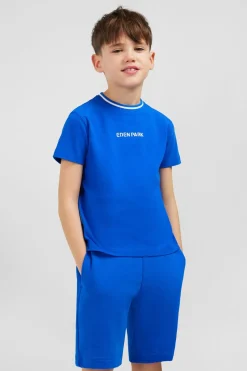 Hot T-Shirt Col Rond Raye Bleu En Coton Stretch Enfant Enfant